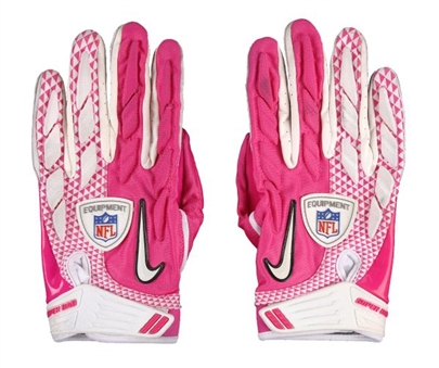 2010 LaDainian Tomlinson Game Worn Pink Breast Cancer Awareness NFL Equipment Gloves (Jets LOA)